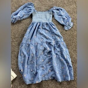 Amazon Blue Maxi Dress with Pink Floral Accents